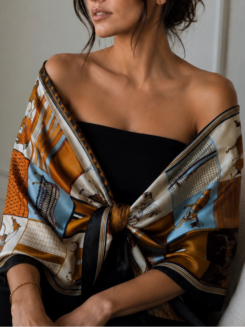 Hermès-Inspired Equestrian Scarf (Polyester Satin Feel)